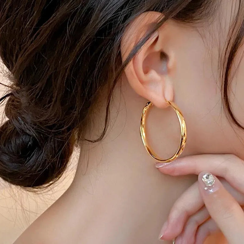 40mm diameter gold and silver electroplated metal circle hoop earrings