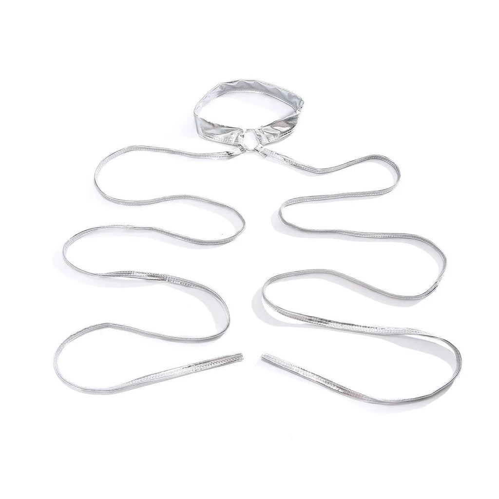 Silver geometric thigh chain anklet with lace-up design for women's body jewellery