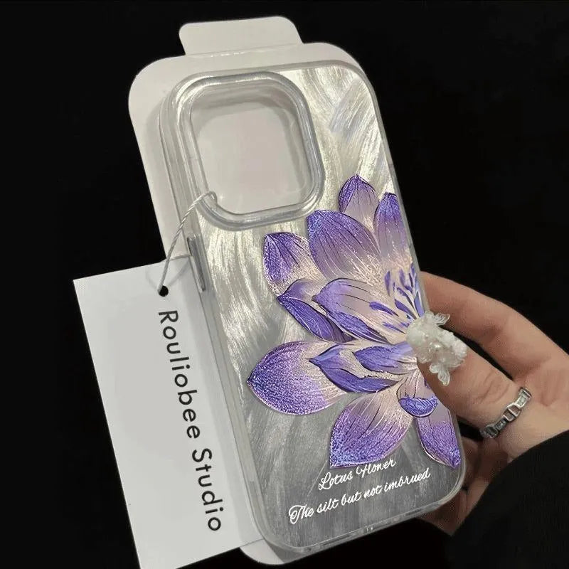 Transparent blue lotus fairy pattern iPhone hard case showing front and back views