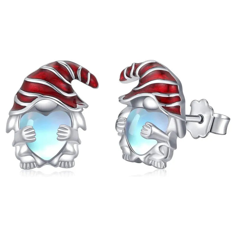 Women's Santa Claus design earrings with heart shapes in electroplated white gold colour on copper material