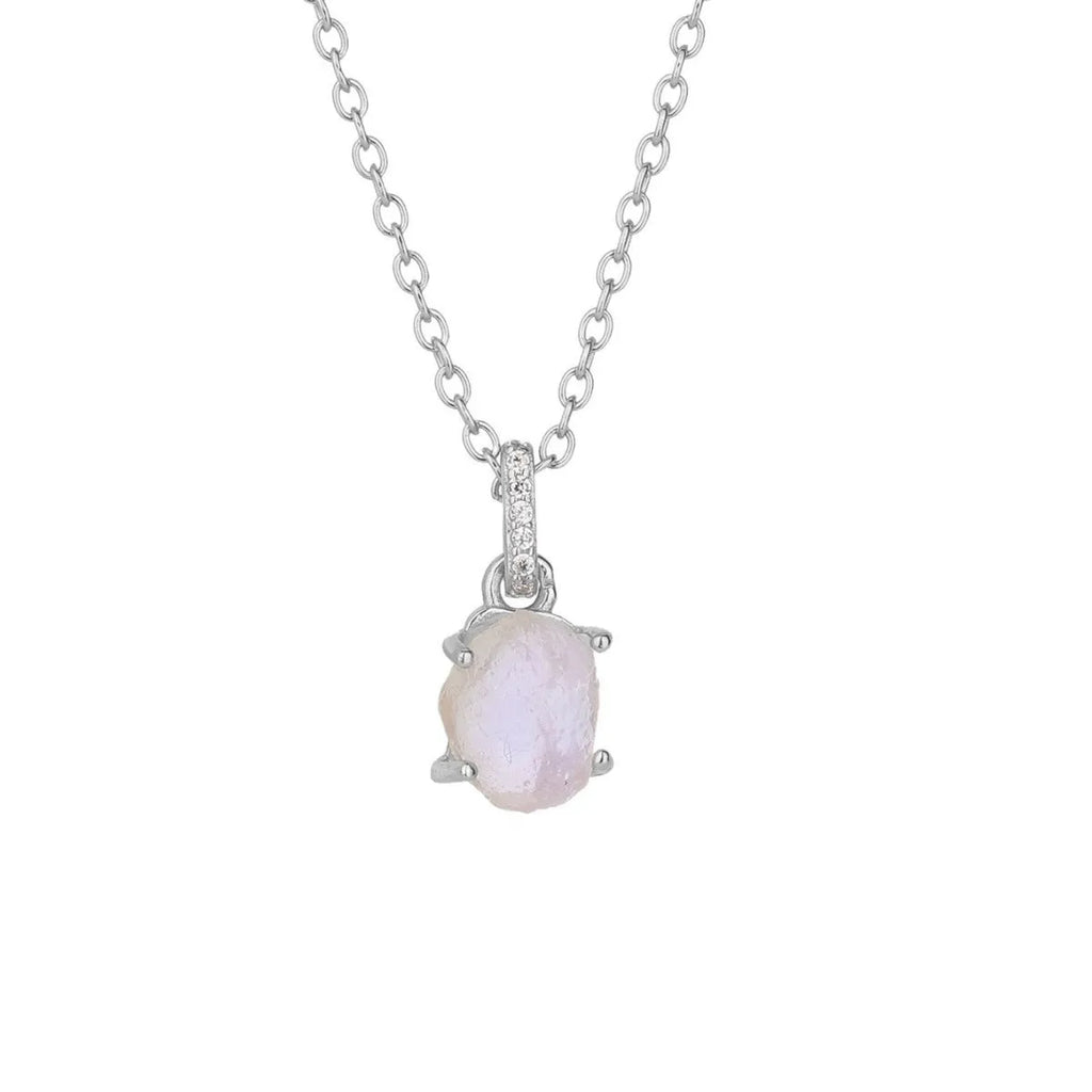 Sterling silver geometric necklace with moonstone pendant on adjustable curb chain