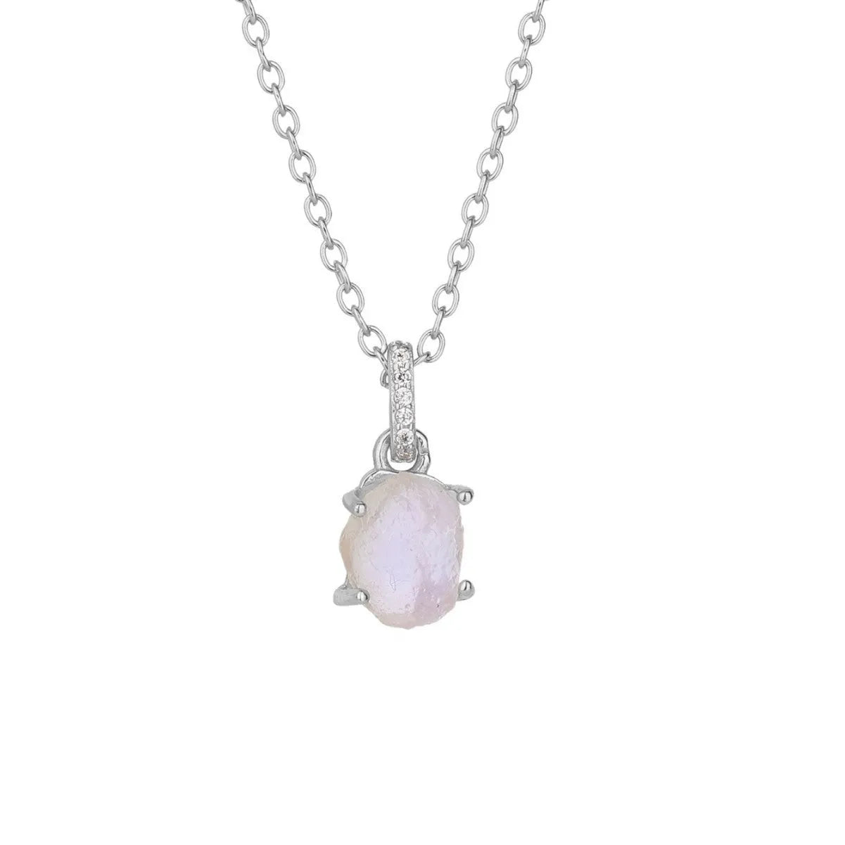 Sterling silver geometric necklace with moonstone pendant on adjustable curb chain