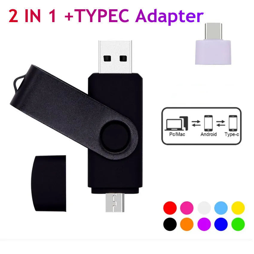 2 in 1 Android mobile phone USB flash drive with USB 2.0 interface, plastic shell, available in nine colours