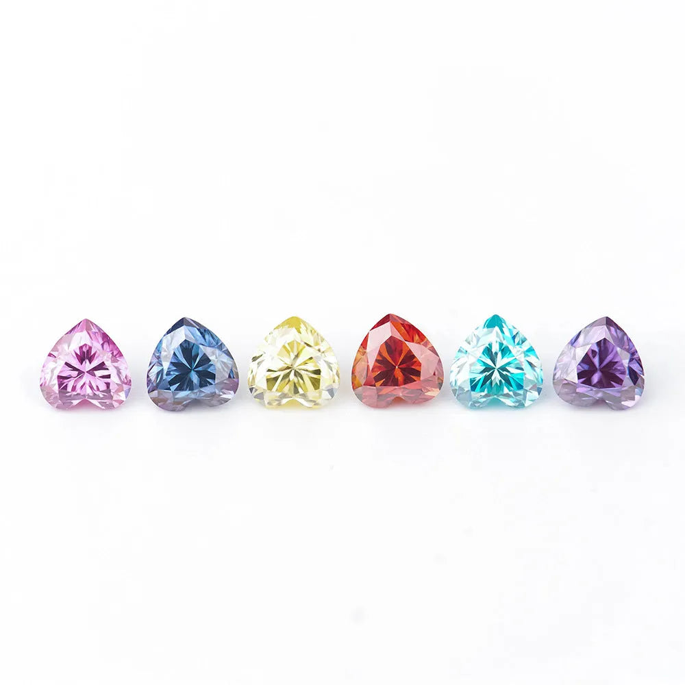 Colourful heart-shaped moissanite stone in lemon yellow with precise facets for jewellery making