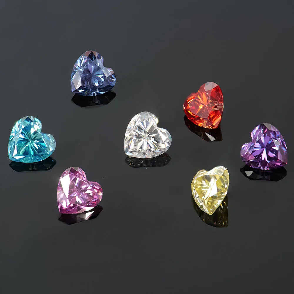 Colourful heart-shaped moissanite stone in lemon yellow with precise facets for jewellery making