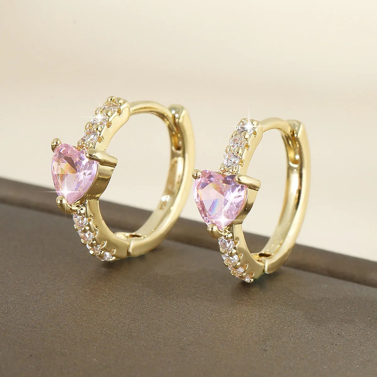 European American style luxury love round ear clip copper earrings in pink white and green