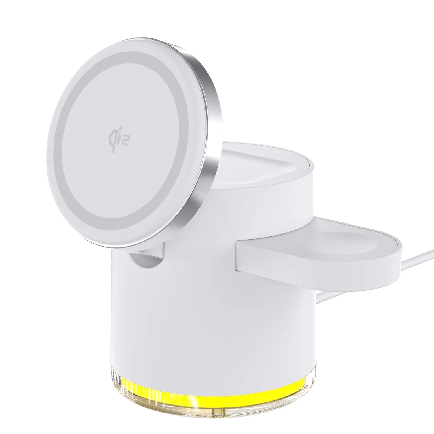 C16 magnetic folding three-in-one wireless charger showing ivory white and black versions