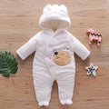 Cartoon bear velvet romper thickened long sleeve baby jumpsuit in white, khaki, pink, or gray