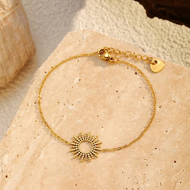 Sunflower series gold necklace and bracelet set for women with geometric chain design
