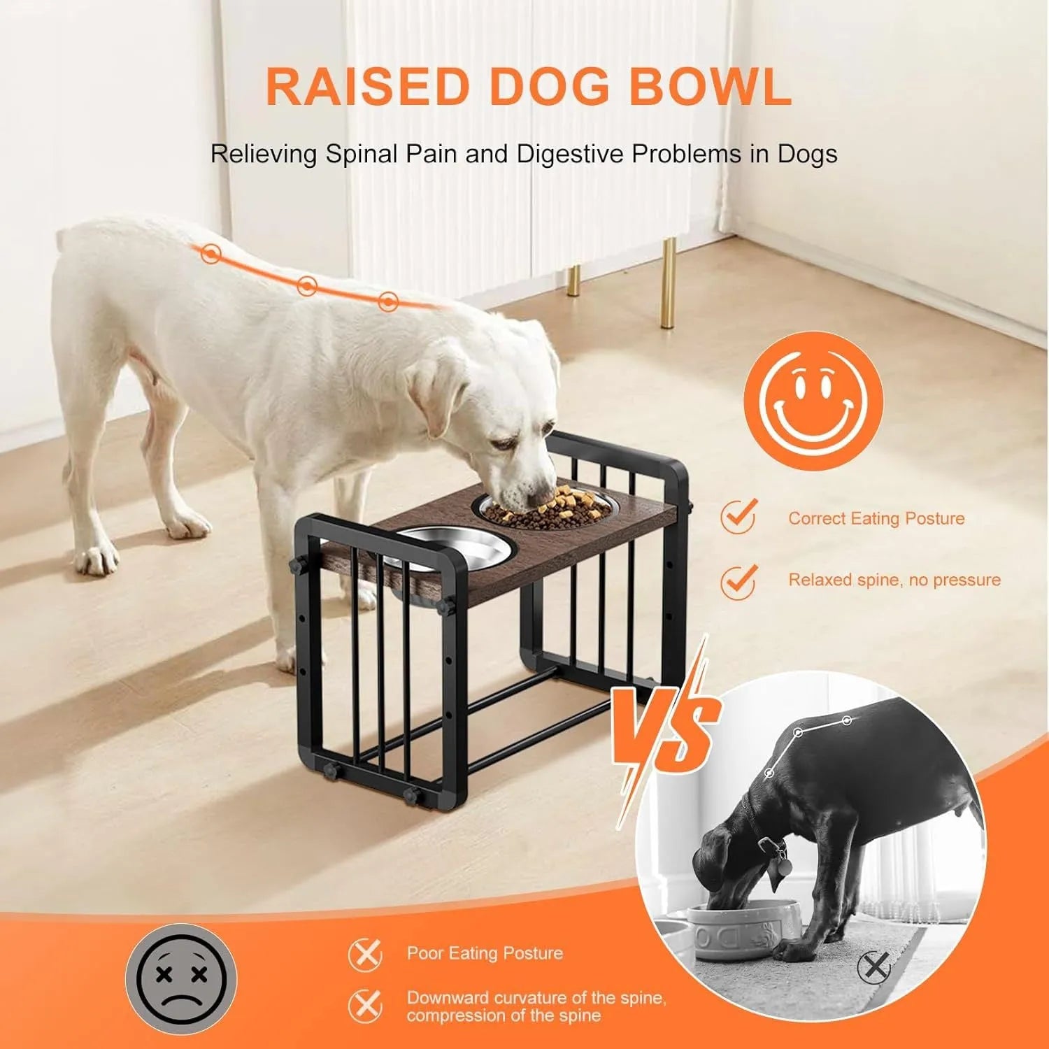 Black wooden dog bowl stand with 37x23cm base dimensions