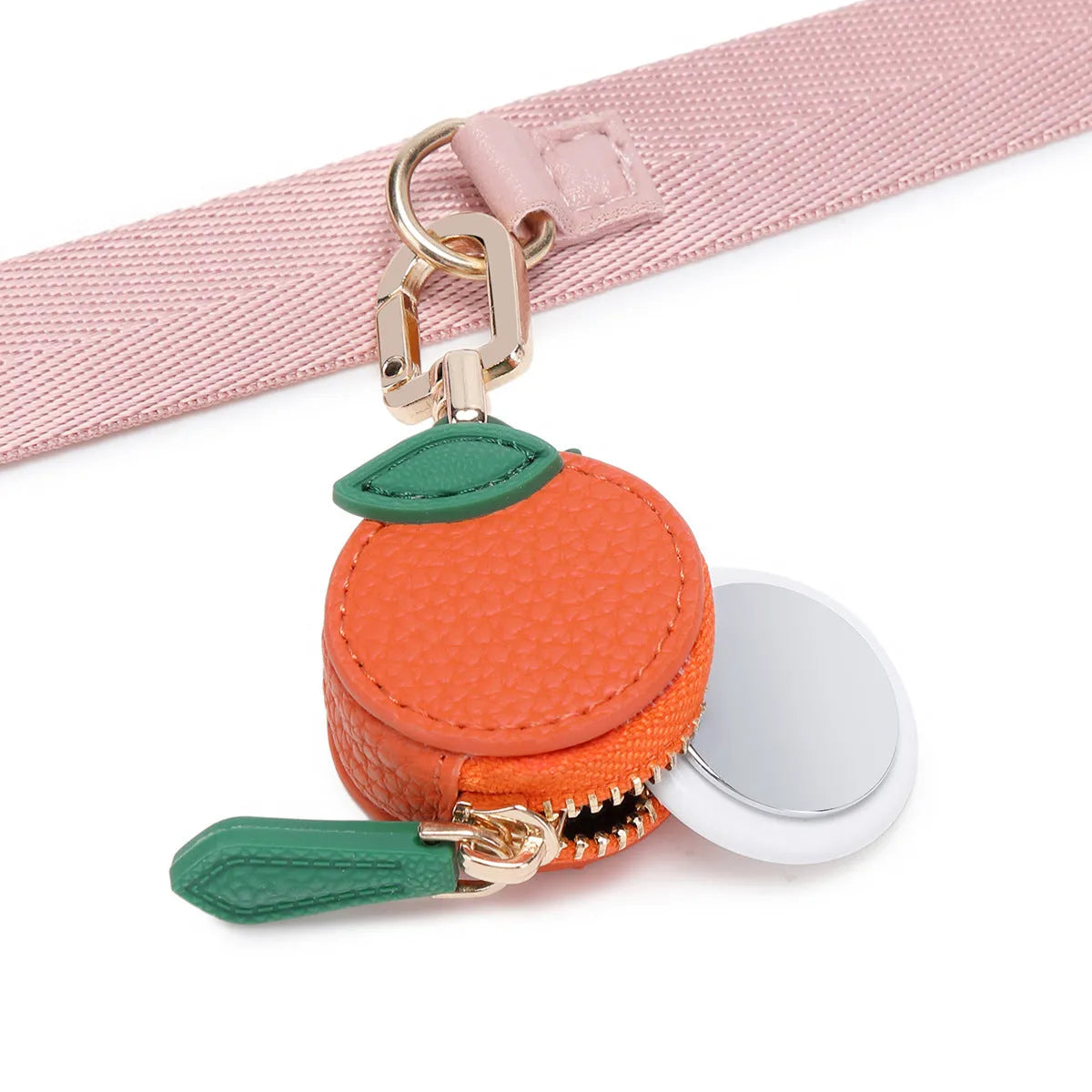 Mini PU leather coin bag keychain in cherry red colour, shown attached to a keyring.