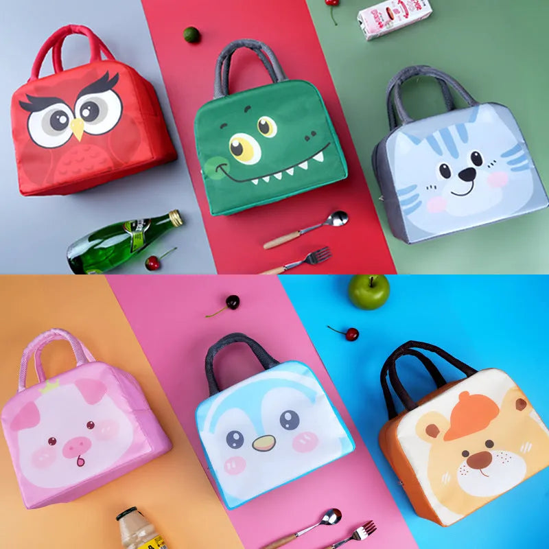 Cartoon insulated lunch box bag with thick aluminium foil in seven animal designs