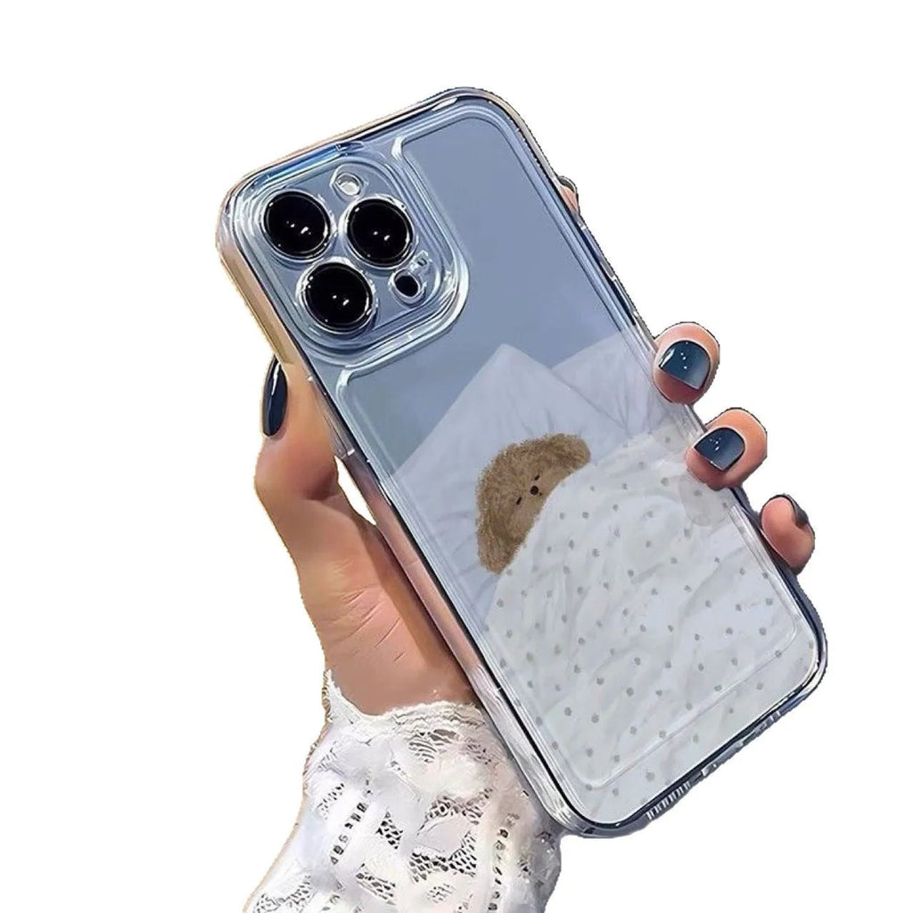 Transparent phone case showing sleeping cat pattern for Apple iPhone with TPU shockproof protection