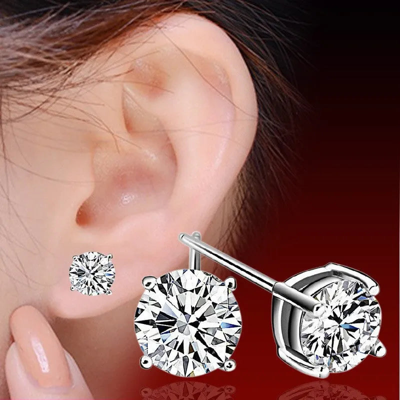 Heart-shaped six-claw copper zircon earrings with electroplated finish for women
