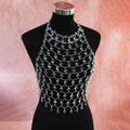 Transparent acrylic crystal sequin body chain with hand-woven plastic and resin construction