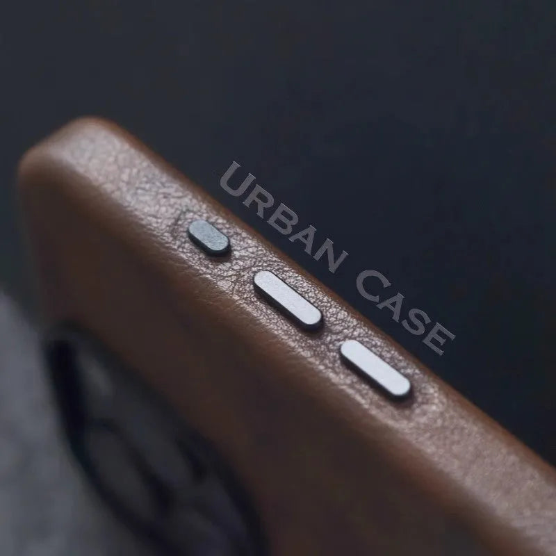 Genuine leather magnetic retro phone case for iPhone 12 to 16 series in brown colour