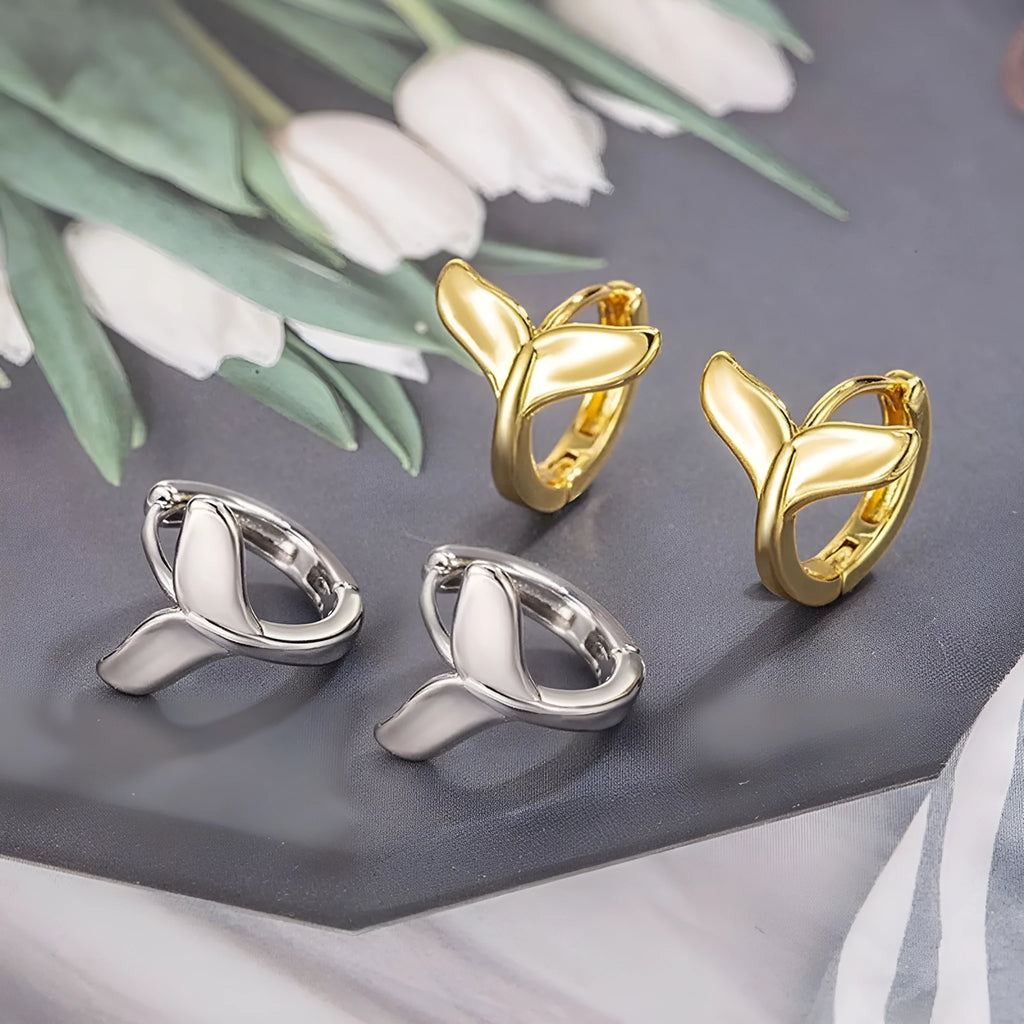 Women's fashion fishtail earrings with electroplated white gold or yellow gold finish