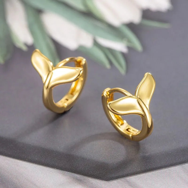 Women's fashion fishtail earrings with electroplated white gold or yellow gold finish