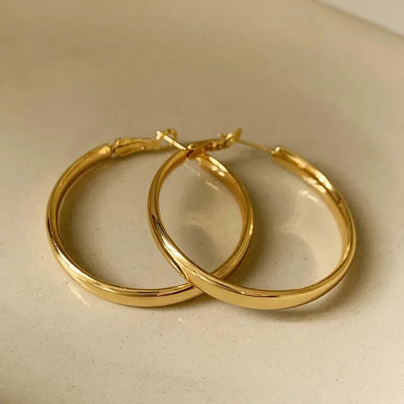40mm diameter gold and silver electroplated metal circle hoop earrings