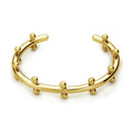 Stainless steel personality texture rivet bean beads bracelet with C-shaped design in gold finish