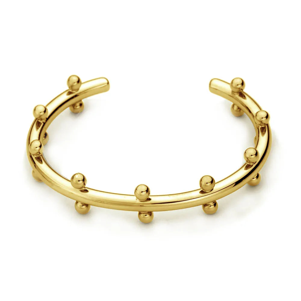 Stainless steel personality texture rivet bean beads bracelet with C-shaped design in gold finish