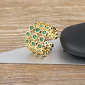 Copper ring with 18K real gold plating and three-layer green zircon stone design