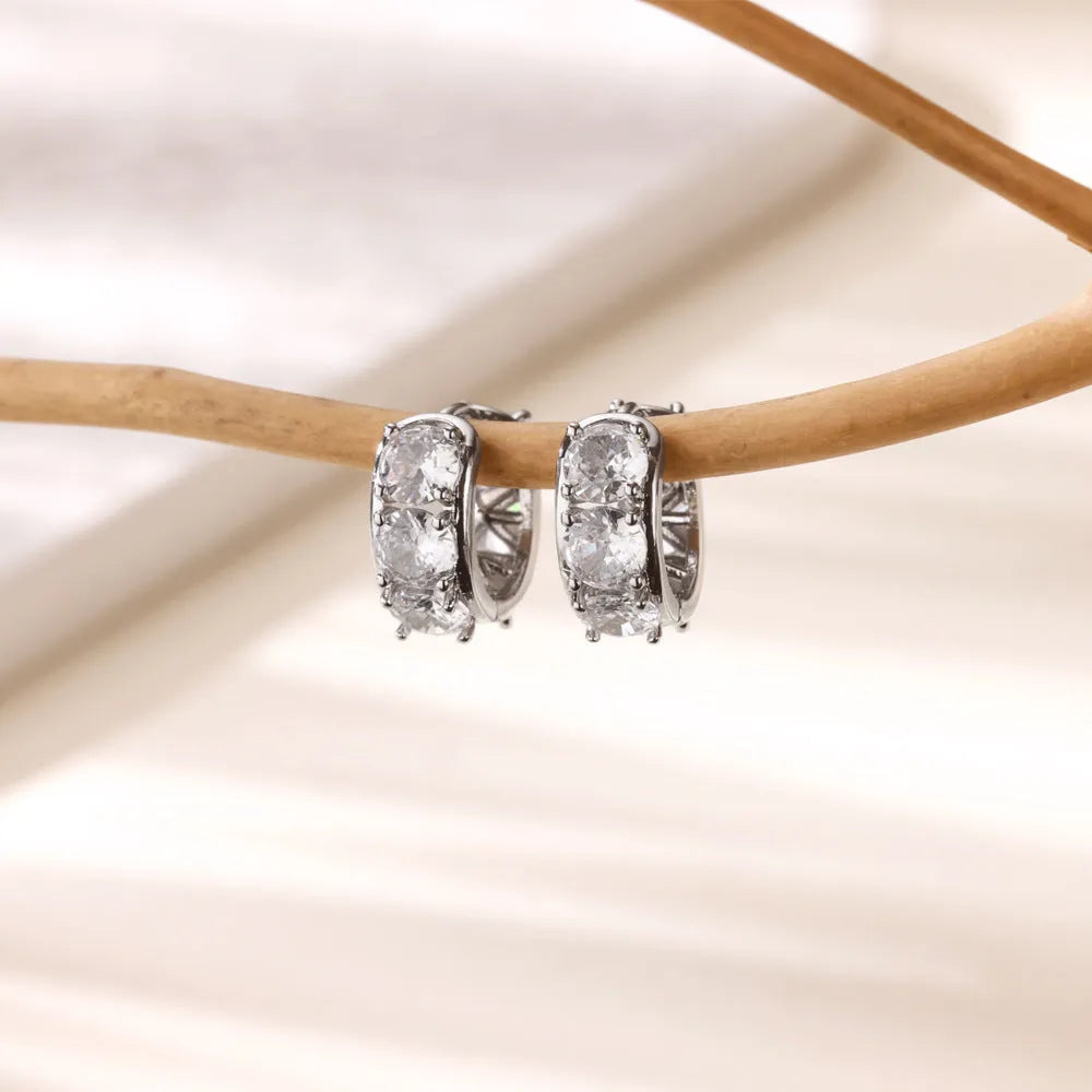 Women's U-shaped clip earrings with stainless steel and zircon stones in E5772P colour