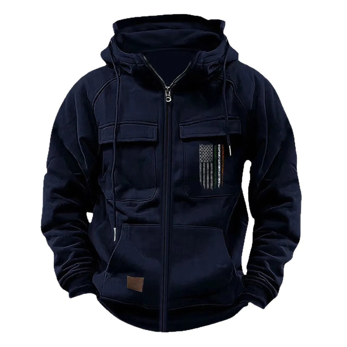 Men's printed loose zip casual hooded sweatshirt in polyester fibre, long sleeve, available in eight colours and sizes S to XXXL