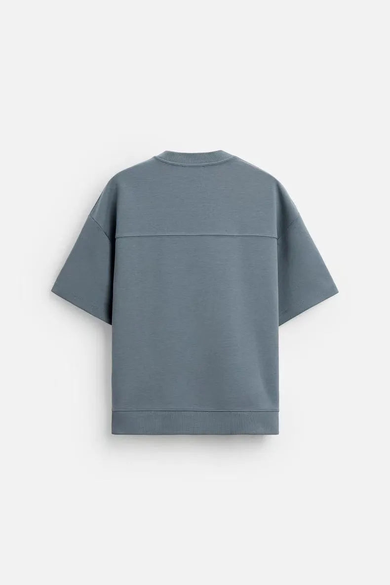 Loose double-sided texture polyester t-shirt and shorts set in blue colour