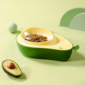 Green avocado-shaped automatic cat water dispenser and food bowl with slow feeder insert