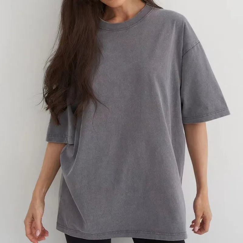 Solid colour cotton short sleeve men's t-shirt in washed black casual summer top front view