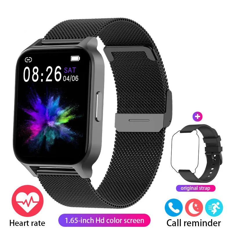 Smart colour screen health detection watch with TFT touch display in black or rose gold with mesh or tape strap options