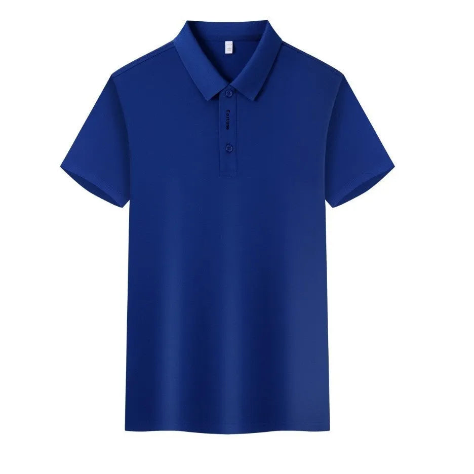 Men's short sleeve polo t-shirt with lapel collar in cotton spandex blend, multiple colour options