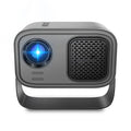 Black portable HD projector with Android system showing presentation on wall