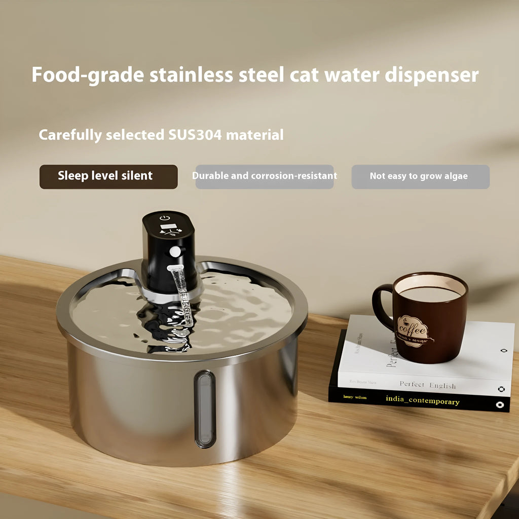 Stainless steel heated pet water fountain with constant temperature control unit