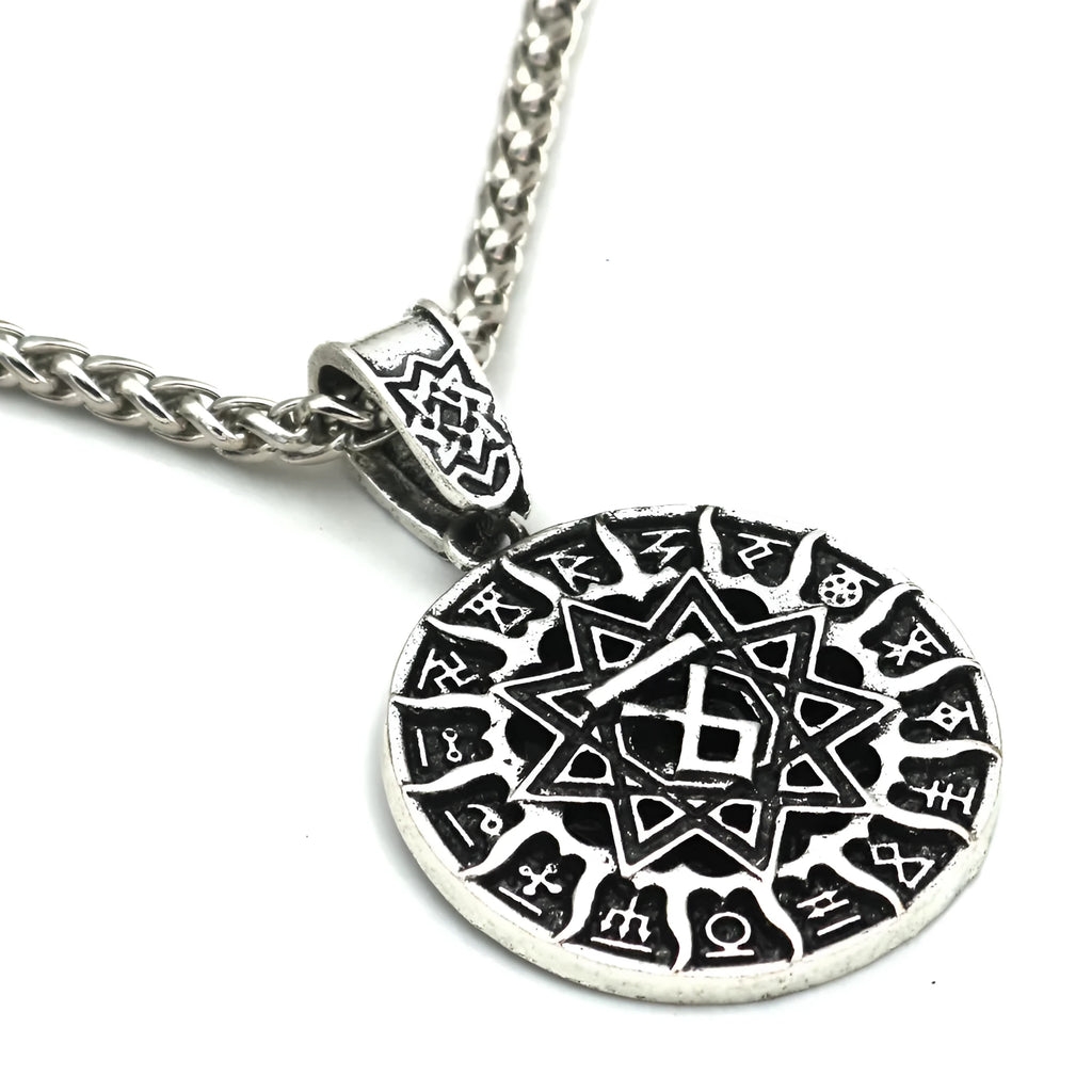 Lunavin ODing logo necklace with alloy pendant on adjustable snake bone chain and leather rope options