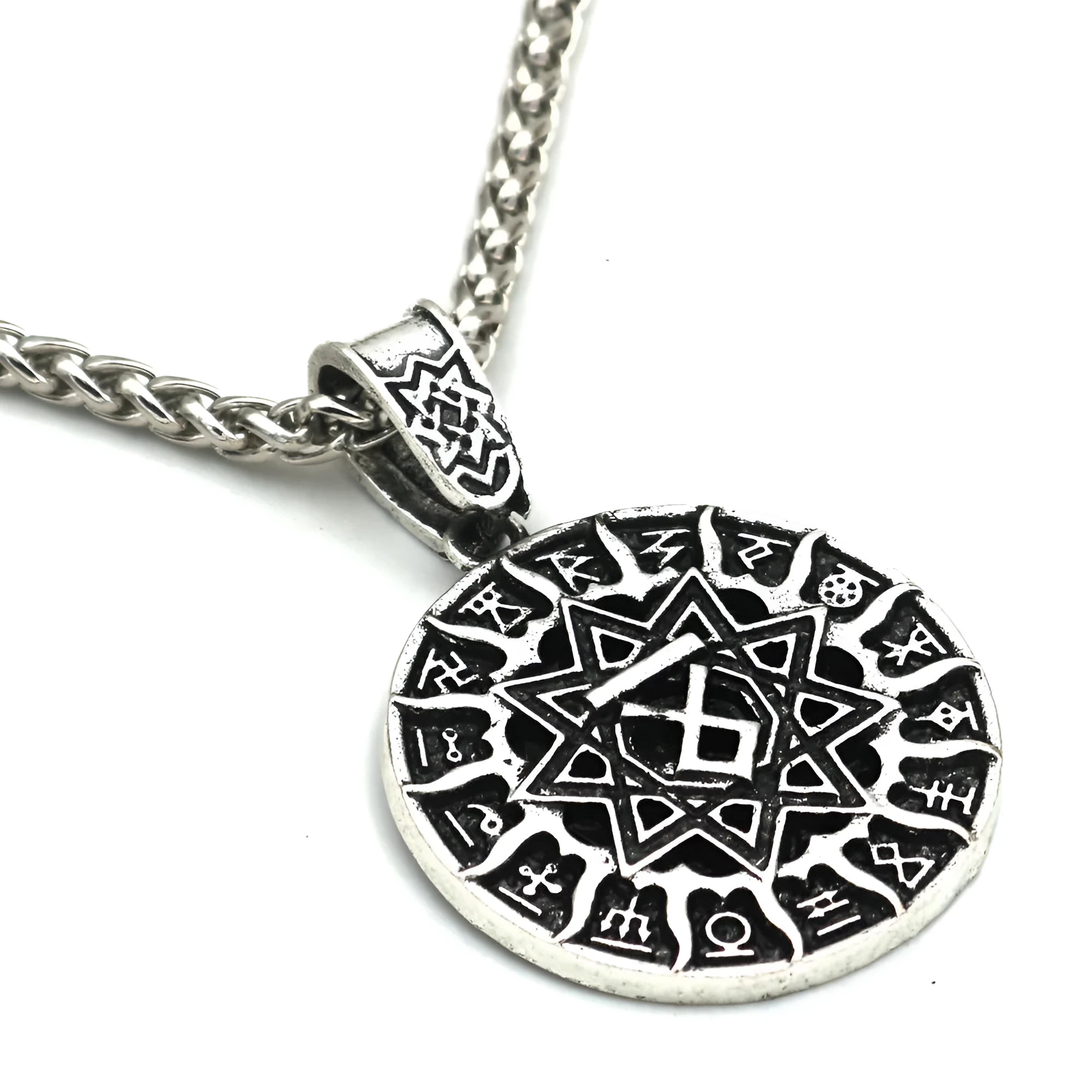 Lunavin ODing logo necklace with alloy pendant on adjustable snake bone chain and leather rope options
