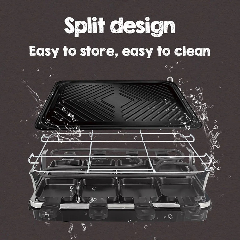 Black non-stick electric baking pan with split tray on countertop, 415x260x125mm