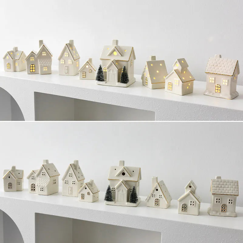 Ceramic European-style villa Christmas tree ornament in a painted house design