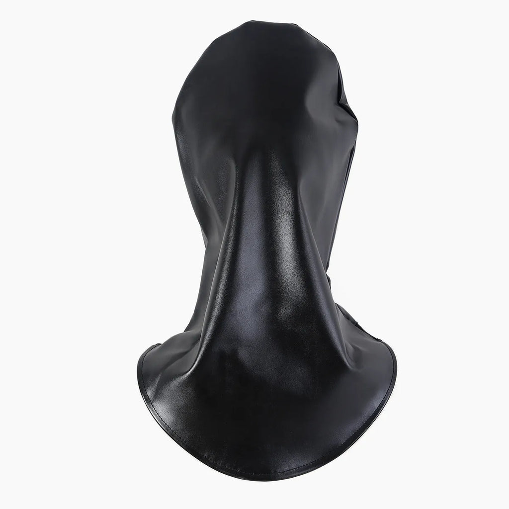 Black leather adult role-play mask with breathable design for training scenarios
