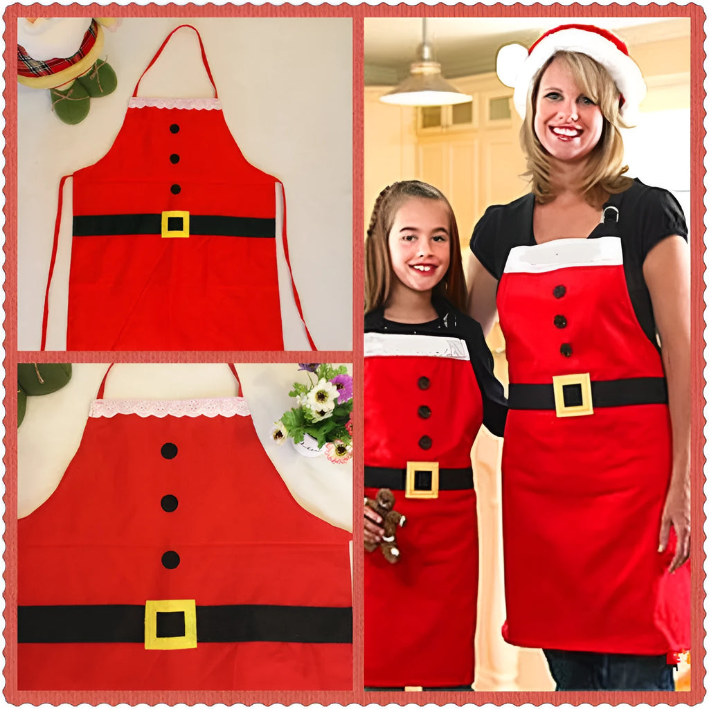 Red Christmas apron polyester adult and children's sizes kitchen baking protection