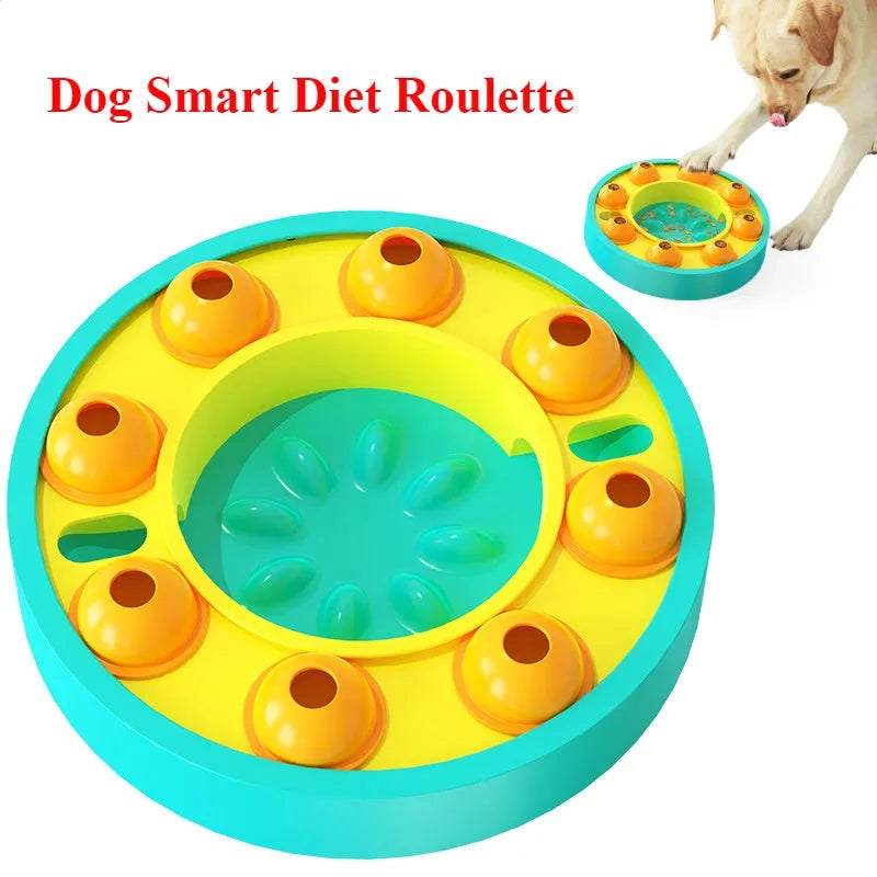 Blue dog puzzle toy slow feeder treat dispenser for large dogs on grass