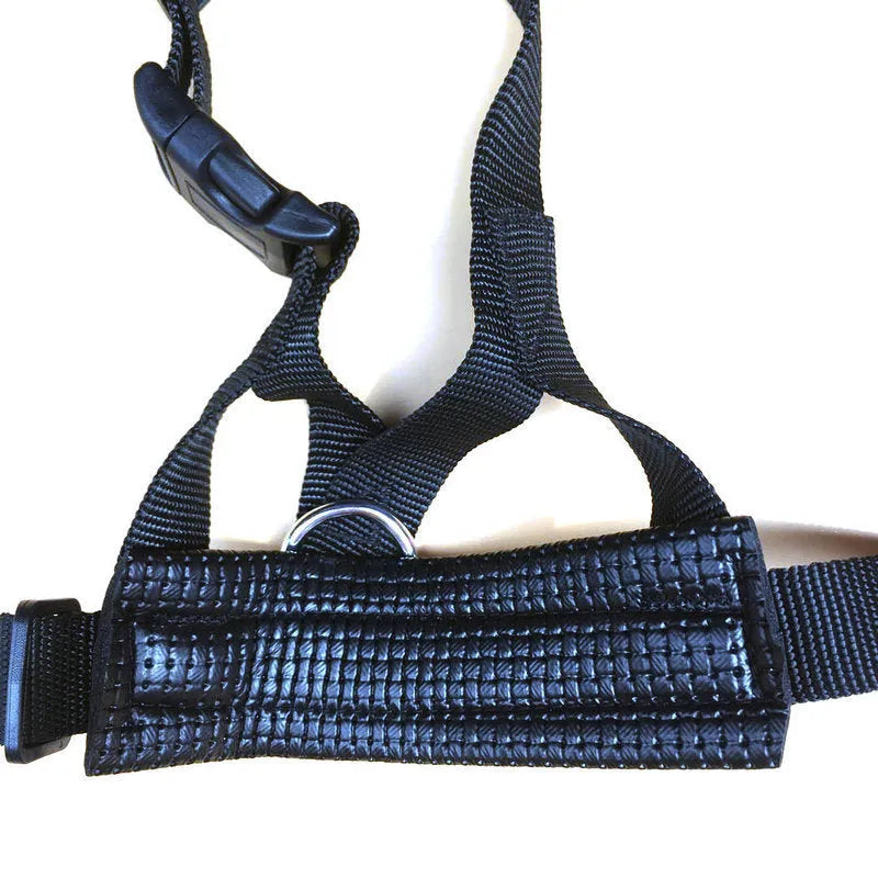 Nylon dog mouth cover anti bite anti bark adjustable muzzle in black with breathable holes