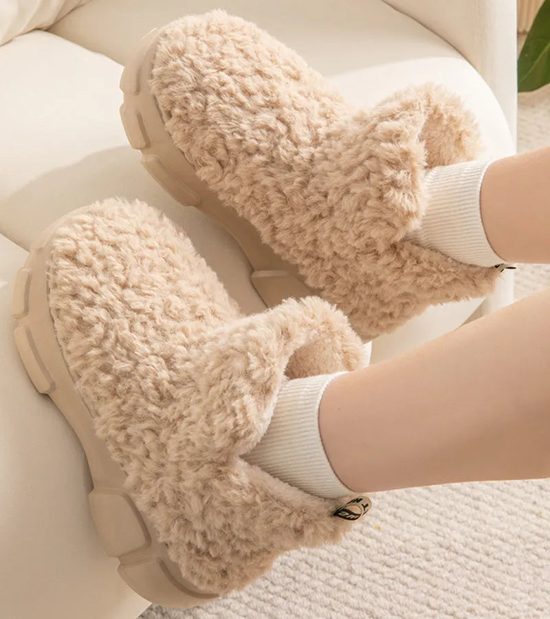 Winter cashmere snow boots with 6cm platform, plush upper, and anti-slip EVA sole for women