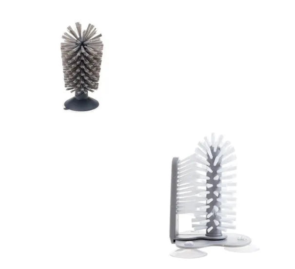 Grey double-head rotating cup brush with suction cups for wall mounting, length 17.5cm.