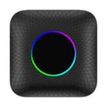 Tbox-Led Wireless Carplay Android 13 box with dimensions and headphone accessory