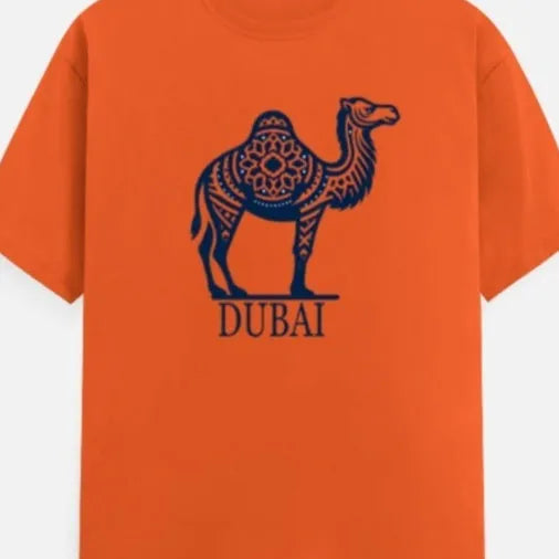 Orange loose fit cotton T-shirt with short sleeves and round neck