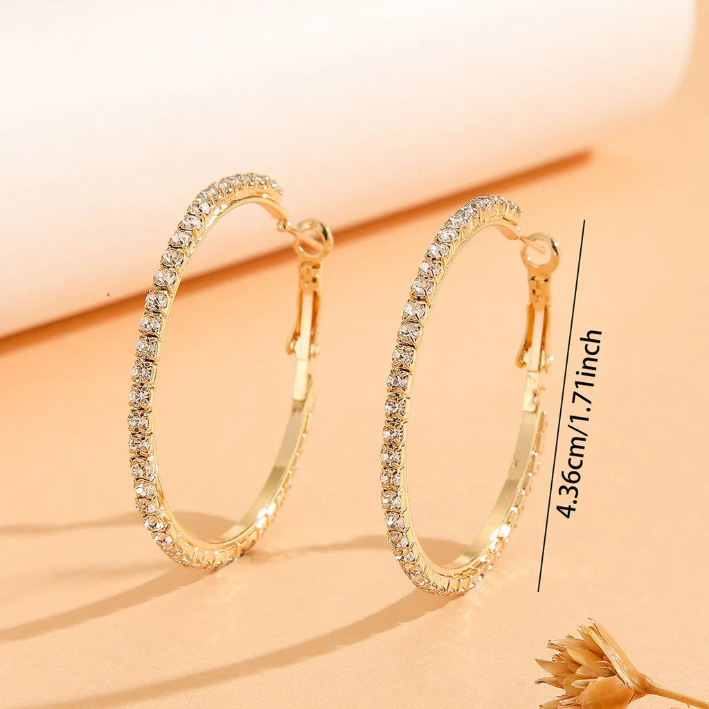 Gold plated copper zircon inlaid princess style large earrings for women, gold white colour, 1 pair