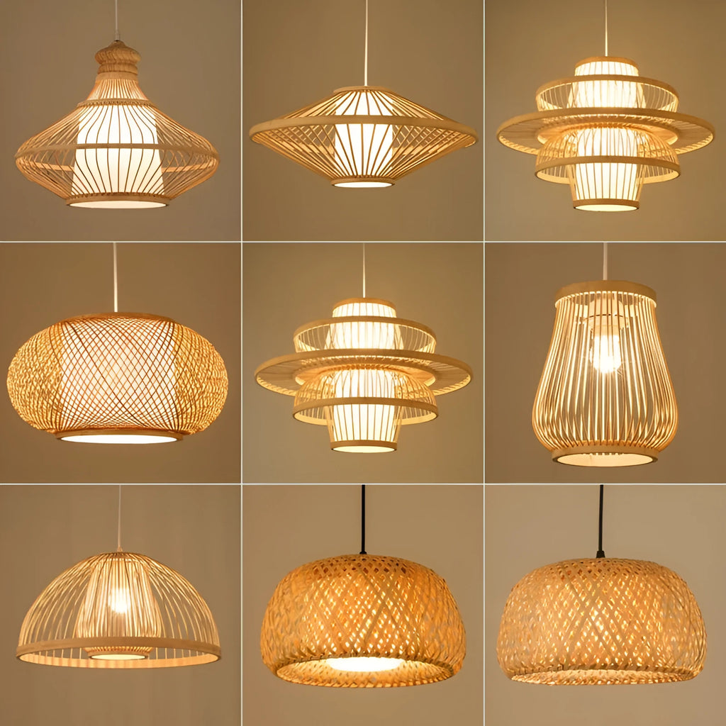 Bamboo lantern chandelier with 40x40cm shade, 220V, modern Chinese style and spotlight for restaurant use