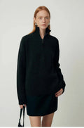 Black loose lapel wool bandage dress with long sleeves for autumn winter wear.
